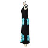 Women Casual Round Neck Sleeveless Printed Dress