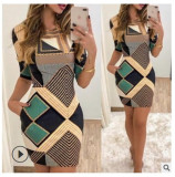 Women Pocket Print Short Sleeve Dress