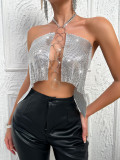 Women Sexy Backless Iron Hoop Strap Sequin Top