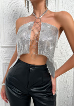 Women Sexy Backless Iron Hoop Strap Sequin Top Women Sexy Backless Iron Hoop Strap Sequin Top