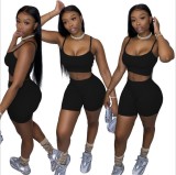 Women's Fashion Summer Sexy Crop Camisole Shorts Two Piece Set