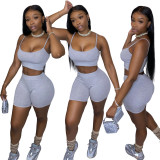Women's Fashion Summer Sexy Crop Camisole Shorts Two Piece Set