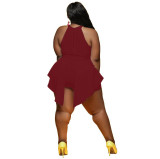 Spring Sexy Slim Plus Size Irregular Solid Color Sleeveless Fake Two-Piece Jumpsuit