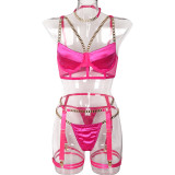 Chain Metal Strajps Four Piece Sexy Lingerie