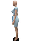 Women's Solid Color Lace-Up Tight Fitting Ribbed Sexy Two Piece Shorts Set