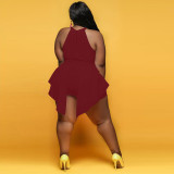 Spring Sexy Slim Plus Size Irregular Solid Color Sleeveless Fake Two-Piece Jumpsuit