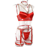 Chain Metal Strajps Four Piece Sexy Lingerie