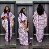 Muslim Patchwork Printed Robe African Loose Printed Sequined V-Neck Dress