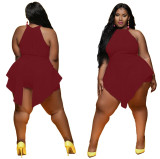 Spring Sexy Slim Plus Size Irregular Solid Color Sleeveless Fake Two-Piece Jumpsuit