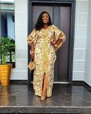 Muslim Patchwork Printed Robe African Loose Printed Sequined V-Neck Dress