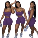 Women's Fashion Summer Sexy Crop Camisole Shorts Two Piece Set