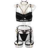 Chain Metal Strajps Four Piece Sexy Lingerie