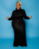 Women High Neck Long Sleeve Round Neck Maxi Dress