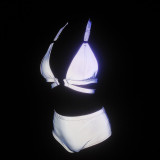 Women Sexy Lace-Up Reflective Bikini Two Pieces Swimsuit