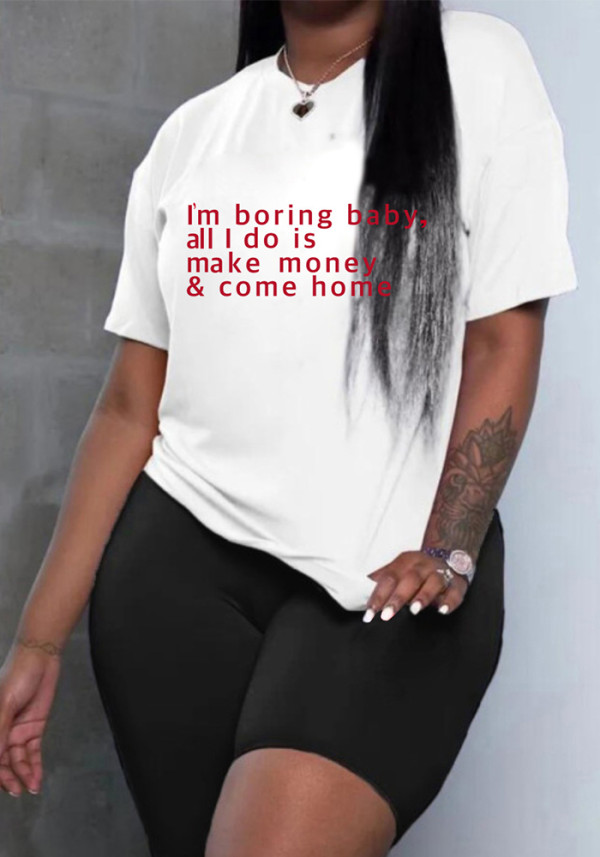 Spring Women's Fashionable Round Neck Letter Printed Short-Sleeved T-Shirt Shorts Two Piece Set