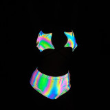 Reflective Bikini Sexy Lace-Up Two Pieces Swimsuit Nightclub Women's Clothing