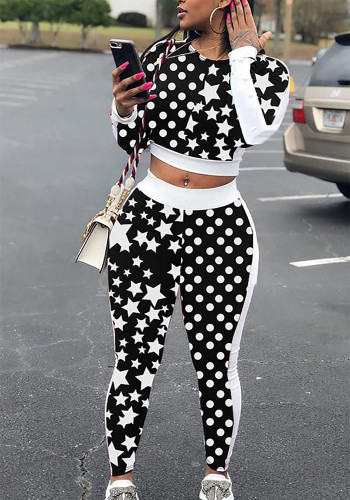 Fashionable Irregular Polka Dot Printed Slim And Sexy Plus Size Two-Piece Pants Set