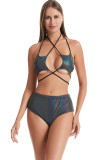 Reflective Bikini Sexy Lace-Up Two Pieces Swimsuit Nightclub Women's Clothing