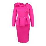 Irregular Collar Long-Sleeved Layered Fake Two-Piece High-Waist Dress