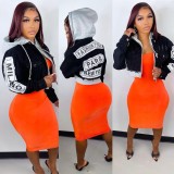 Long sleeve patch mini denim jacket