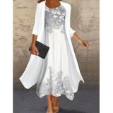 Casual Elegant Print Long Jacket Dress Two-Piece Set