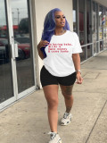 Spring Women's Fashionable Round Neck Letter Printed Short-Sleeved T-Shirt Shorts Two Piece Set