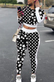 Fashionable Irregular Polka Dot Printed Slim And Sexy Plus Size Two-Piece Pants Set