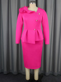 Irregular Collar Long-Sleeved Layered Fake Two-Piece High-Waist Dress