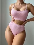 Solid Color High Waist Two Piece Bikini Swimsuit