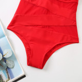 Patchwork Mesh Women's One-Piece Slash Shoulder Swimsuit
