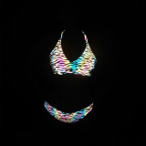Sexy Reflective Two Pieces Bikini Beach Holidays Low Back Swimsuit