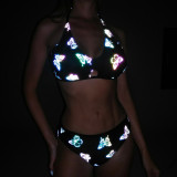 Sexy Reflective Two Pieces Bikini Beach Holidays Low Back Swimsuit