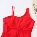 Patchwork Mesh Women's One-Piece Slash Shoulder Swimsuit
