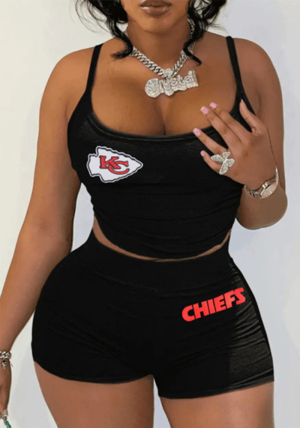 Fashionable And Sexy Women's Printed Summer Vest And Shorts Two Piece Set