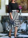 Plus Size Irregular Black And White Contrast Chic Career Dress