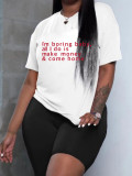 Spring Women's Fashionable Round Neck Letter Printed Short-Sleeved T-Shirt Shorts Two Piece Set