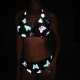 Sexy Reflective Two Pieces Bikini Beach Holidays Low Back Swimsuit