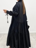 Women Vintage Loose Lace-Up Long Sleeve Button-Up Shirt Dress Does Not Include Belt