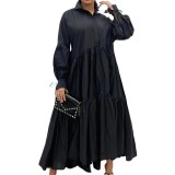 Women Vintage Loose Lace-Up Long Sleeve Button-Up Shirt Dress Does Not Include Belt