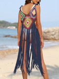 Women Tassel Patchwork Beach Holidays Blouse Sexy Sundress