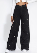 Women Pearl Wide Leg Denim Pants Women Pearl Wide Leg Denim Pants