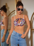 Women Sexy Style Gem Patchwork Halter Neck Camisole