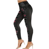 Women Casual Stretch Printed Sports Basic Yoga Pants