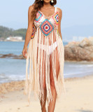Women Tassel Patchwork Beach Holidays Blouse Sexy Sundress