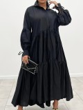 Women Vintage Loose Lace-Up Long Sleeve Button-Up Shirt Dress Does Not Include Belt