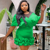 Women See-Through Elegant Shawl Sleeve Formal Party Bodycon Dress