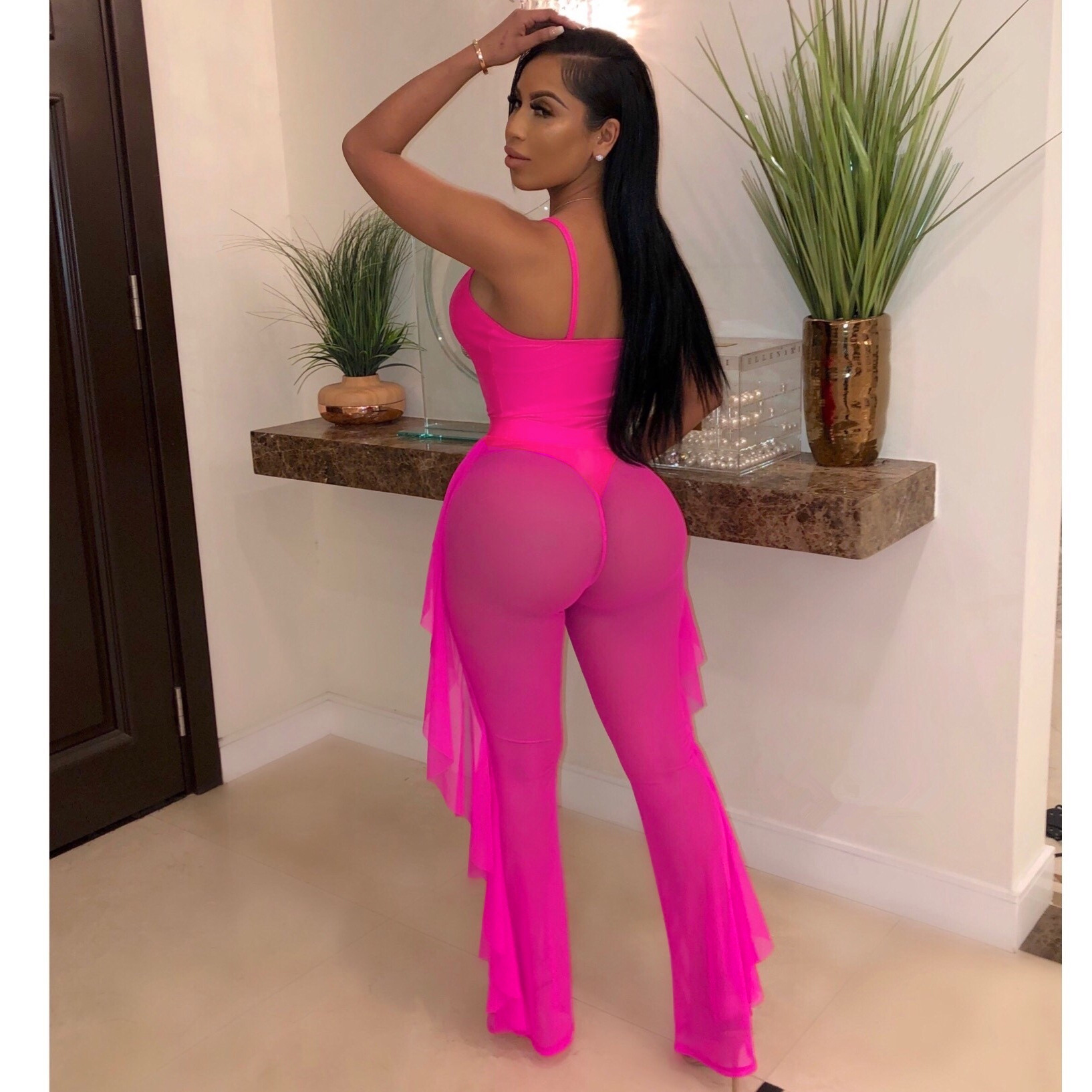 Women Sexy Solid Mesh Swimwear Two-piece Set