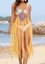 Women Tassel Patchwork Beach Holidays Blouse Sexy Sundress