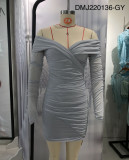 Women Sexy V-Neck Off Shoulder Bodycon Long Sleeve Dress