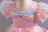Children's Puffy Dress Rainbow Mesh Trailing Ruffles Girls Performance Princess Dress